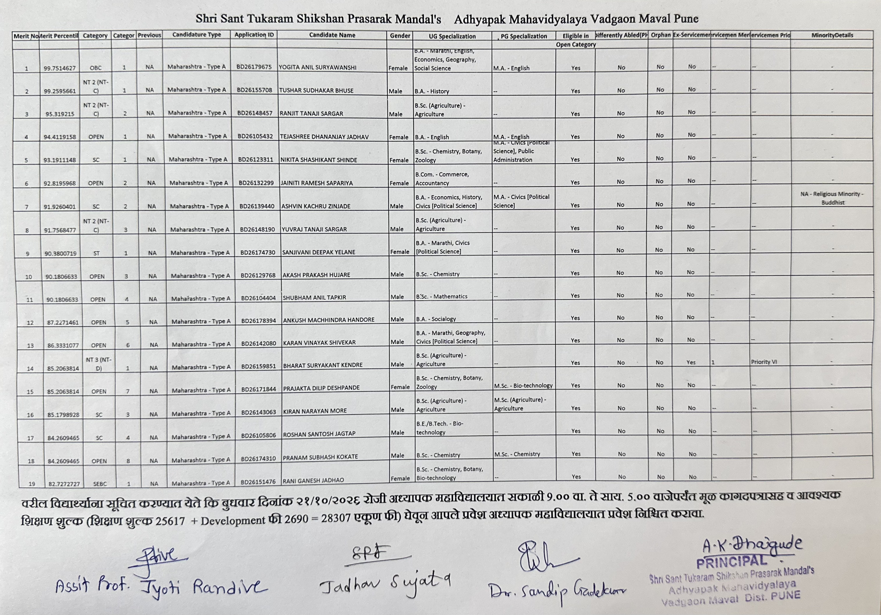 Important college admission notice
